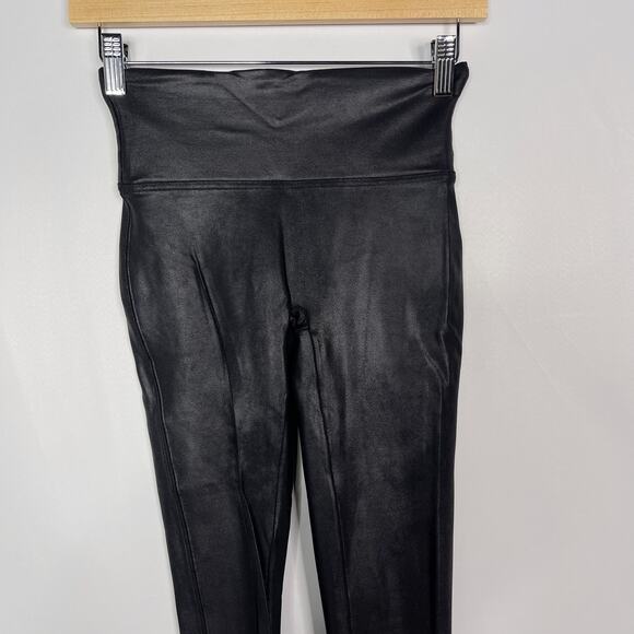Spanx Womens Small S Black Faux Leather Leggings Nylon Dress Up Metallic - Picture 3 of 12